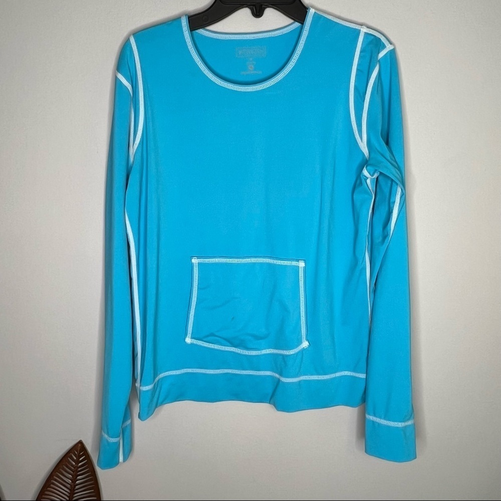 Athleta Women's Shirt Top Long Sleeve Blue Pouch Pocket